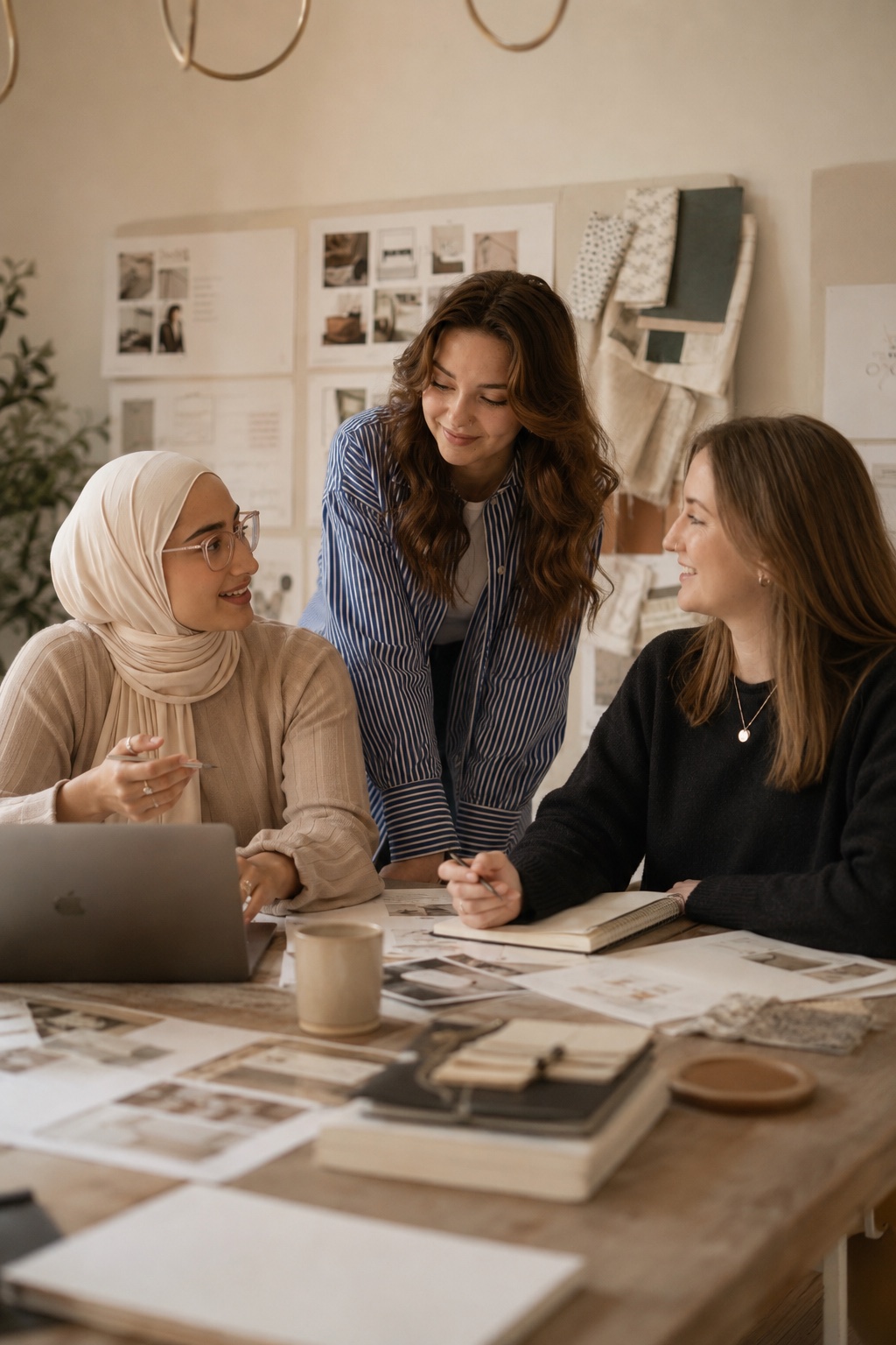 The Monale team collaborating around a studio table