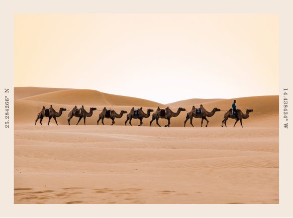 Al Maghrib cultural postcard featuring the Sahara