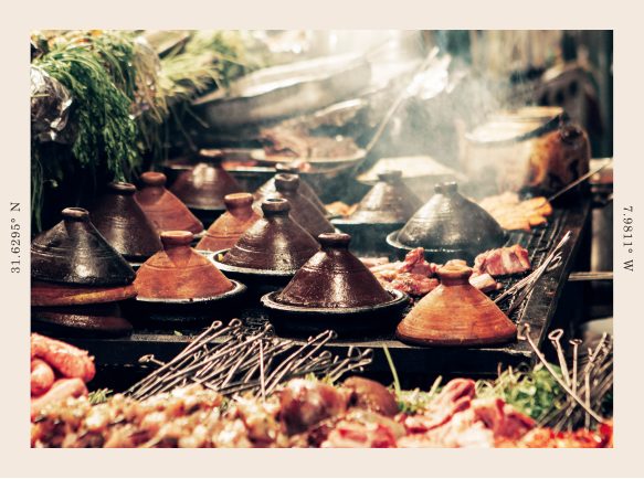 Al Maghrib cultural postcard featuring tagines